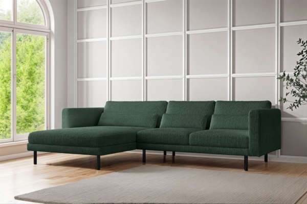 Ecksofa Designersofa AGADA in Stoff Poso Grün Ottomane Links