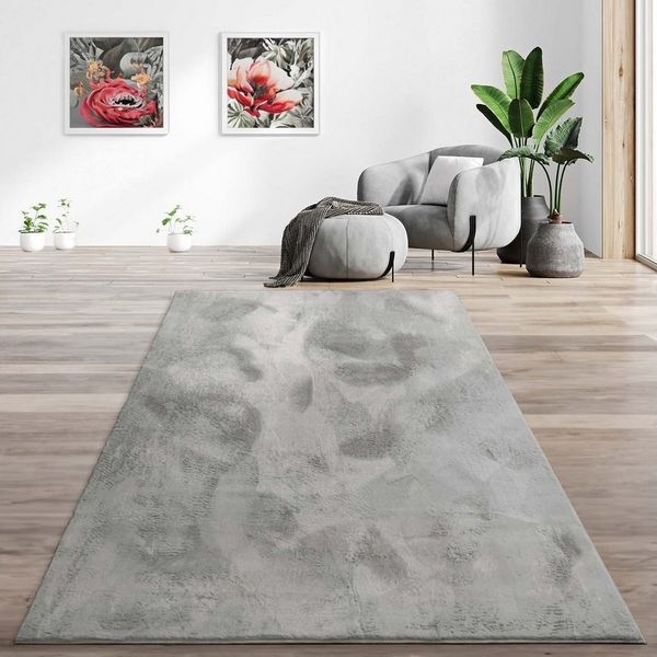 TaraCarpet Teppich Hasenfell Bora Soft, rechteckig, Höhe: 14 mm, Hasenfell grau Wohnzimmer Schlafzimmer Esszimmer 60X90