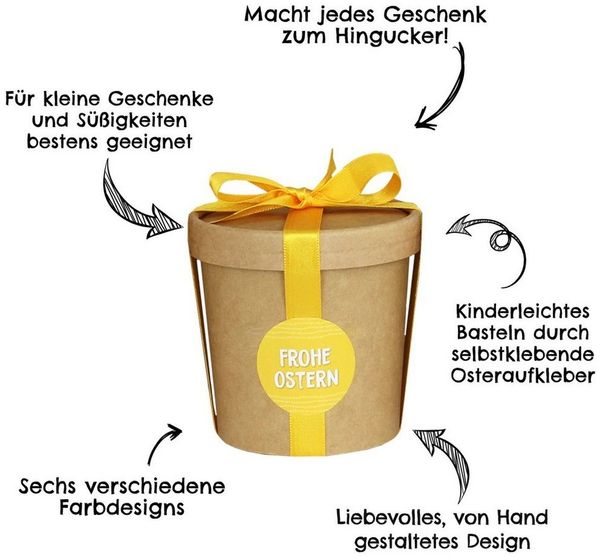 PAPIERDRACHEN Osternest 6 Osternester - Naturbraune Becher mit buntem Satinband Bild 3