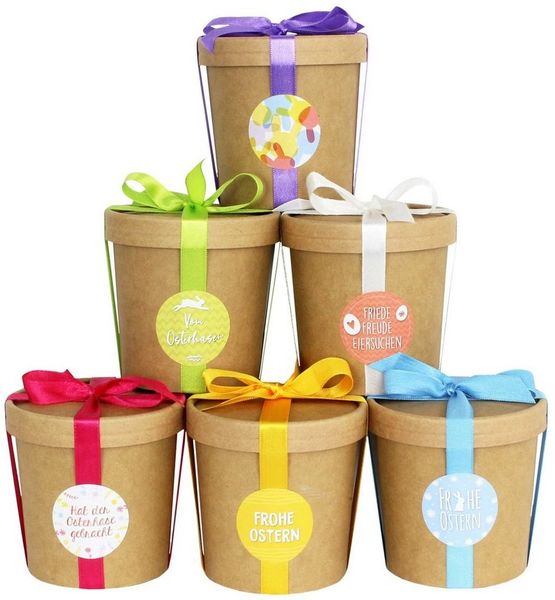 PAPIERDRACHEN Osternest 6 Osternester - Naturbraune Becher mit buntem Satinband Bild 2