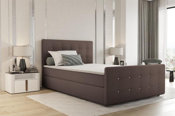 Boxspringbett Schlafzimmerbett MARKOS 180x200cm Stoff Soro Braun inkl. Topper