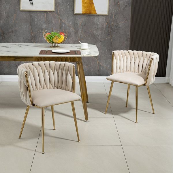 KLAM HOME Stuhl Esszimmerstuhl Polsterstuhl Wohnzimmerstuhl Schlafzimmerstuhl (Modernes luxuriöses Samt-Esszimmerstuhl-Set mit goldenen Metallbeinen), für Esszimmer, Wohnzimmer und Schlafzimmer (2er-Set)