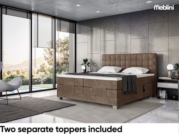 MEBLINI Boxspringbett Elektrisch EDISON 120x200 cm mit Bettkasten - H3/Braun Samt Polsterbett - Doppelbett mit Toppers & Taschenfederkern-Matratzen Bild 5