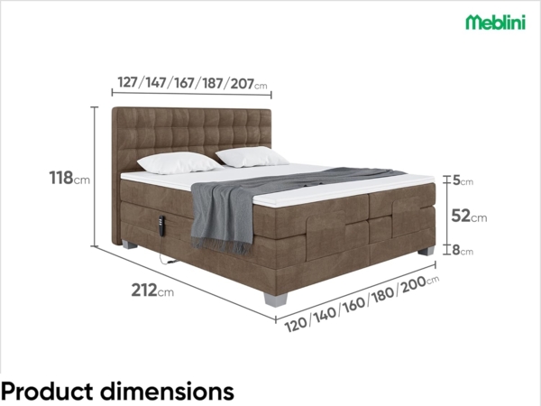 MEBLINI Boxspringbett Elektrisch EDISON 120x200 cm mit Bettkasten - H3/Braun Samt Polsterbett - Doppelbett mit Toppers & Taschenfederkern-Matratzen Bild 7