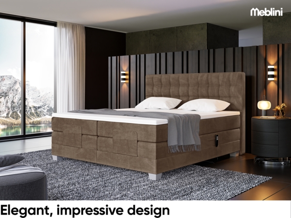 MEBLINI Boxspringbett Elektrisch EDISON 120x200 cm mit Bettkasten - H3/Braun Samt Polsterbett - Doppelbett mit Toppers & Taschenfederkern-Matratzen Bild 3