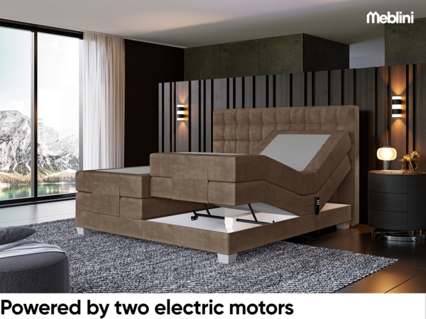 MEBLINI Boxspringbett Elektrisch EDISON 120x200 cm mit Bettkasten - H3/Braun Samt Polsterbett - Doppelbett mit Toppers & Taschenfederkern-Matratzen Bild 4