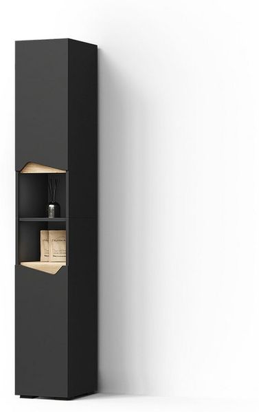 Livinity® Hochschrank Timavo, Anthrazit/Anthrazit, 30 x 180 cm mit Türen, und offenen F. (1-St)