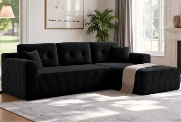 VASAGLE Modulares Sofa, Ecksofa mit Liege rechts, 242 cm breit, vakuumverpackt, keine Montage erforderlich, Schwarz