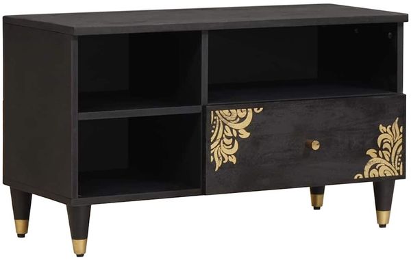 vidaXL TV-Schränk mit Regal Schwarz 80 x 33 x 46 cm Massivholz Mango 4018825