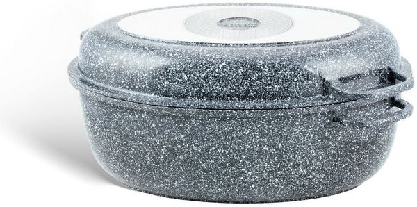 Edenberg Bräter Aluguss Bräter 8L Alugussbräter Pfanne zwei in eins Gänsepfanne Ente, Aluminium, Edelstahl, Keramik (3-tlg)