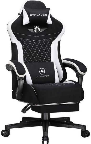 GTPLAYER Gaming-Stuhl Stoff Gaming Chair Ergonomisch Bürostuh PC Stuhl, 150kg Belastbarkeit, Schreibtischstuh mit Federsitzkissen und Fußstütze