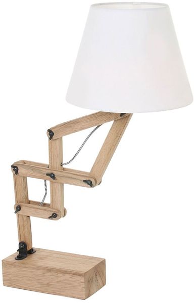 Tischleuchte Holzlampe, Textilschirm, braun weiß, H 83 cm
