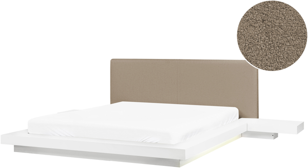 Bett mit LED Bouclé ZEN 160x200 cm Weiß