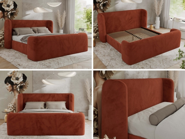 Polsterbett mit Lattenrost, Doppelbett für Schlafzimmer, Gepolstertes Kopfteil, Pocket matratze Härtegrad H3/H4 - EMORA CLASSIC DUO - 180 x 200 cm - Orange Stoff - VIRE - LUX Bild 2