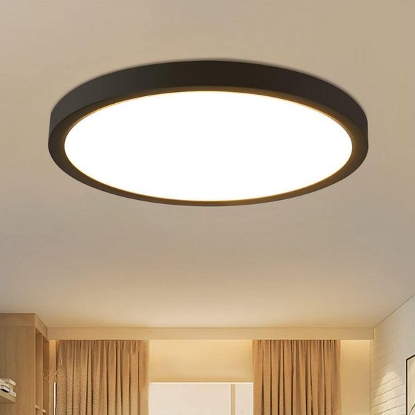 Nettlife LED Panel Deckenleuchte Schwarz Rund 23CM Flach Modern, LED fest integriert, Warmweiß, für Wohnzimmer Schlafzimmer Esszimmer