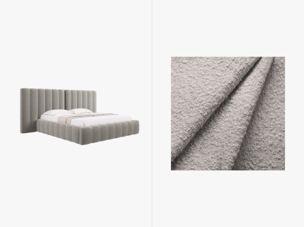 Micadoni Bett Kelp mit Doppelkopfteil Boucle Baloo Hellgrau 180x200