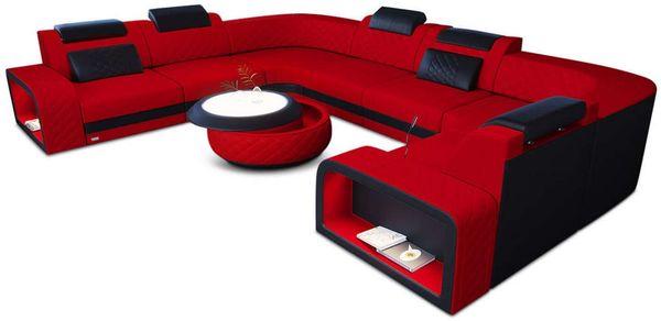 Stoff Wohnlandschaft Foggia U Form - Mikrofaserstoff - rot-schwarz - Links