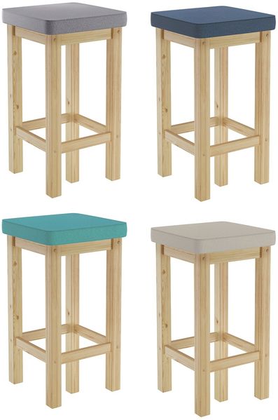 Barhocker Holzhocker 60 cm verschiedene Polsterfarben Kiefer V-90.71-44P