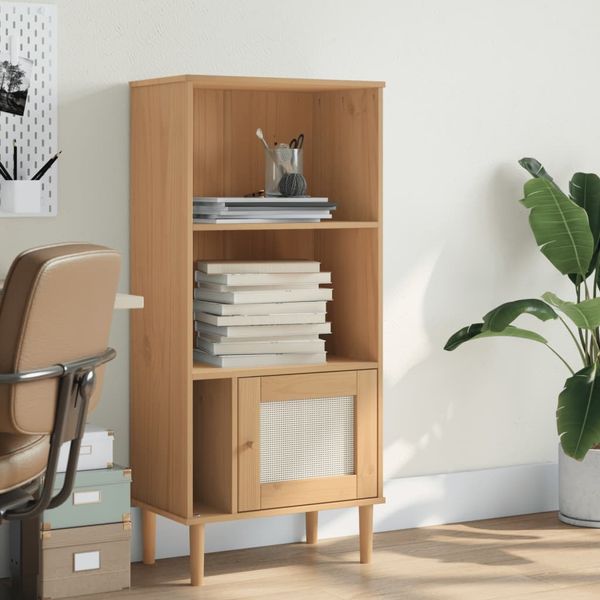 Bücherschrank, Bücherregal SENJA Rattan-Look Braun 60x35x130 cm Kiefernholz