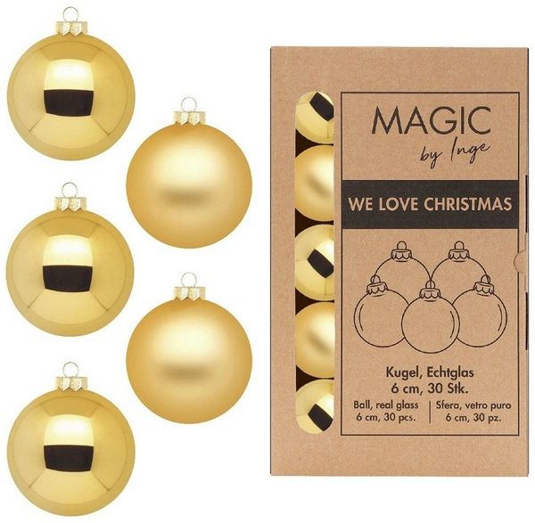 MAGIC by Inge Weihnachtsbaumkugel, Weihnachtskugeln Glas 6cm 30 Stück - Inkagold
