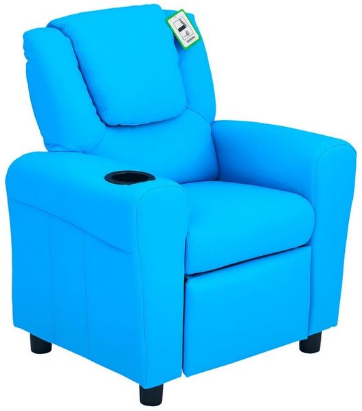 HOMCOM Sessel Kindersessel, Liegefunktion, Eingebauten Becherhalter, Blau (Set, 1-St, Kindersofa für 3-6 Jahre alt), 62B x 52T x 69H cm