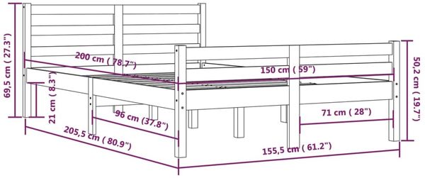 vidaXL Massivholzbett Grau 150x200 cm 5FT King Size [814826] Bild 10