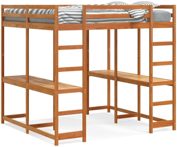 vidaXL Hochbett mit Schreibtisch & Leiter Braun 160x200 cm Kiefernholz 3284235