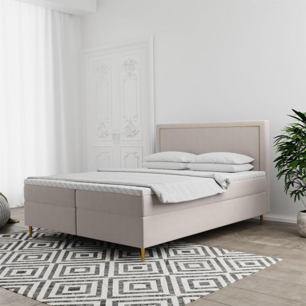 Boxspringbett Schlafzimmerbett LUCIEN 200x220cm in Stoff Soro Beige