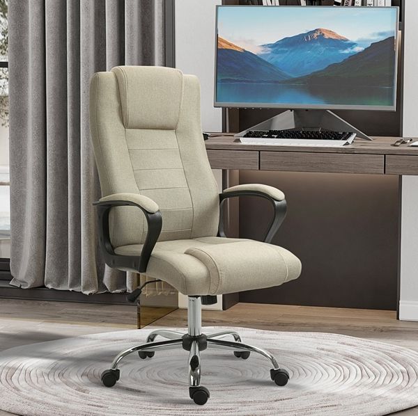 Schreibtischstuhl 62 x 76 x 110-119 cm, Polyester in Leinenoptik, höhenverstellbar, Beige, 1 Stück