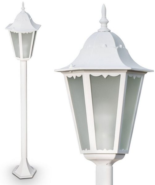 hofstein Außen-Stehlampe »Fabiano« Außenleuchte in antikem Look, ohne Leuchtmittel, Aluguss in Weiß mit Milchglas-Scheiben, Wegeleuchte 120cm, E27, IP44