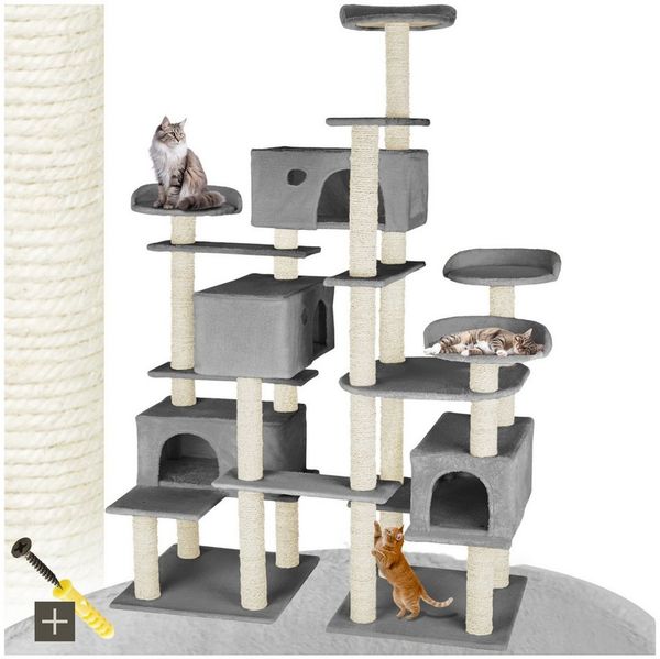tectake Kratzbaum Katzenbaum Entissar 214 cm Diverse Farben, Vielseitig mit robusten Sisalstangen und Plüschoberfläche