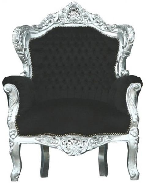 Casa Padrino Barock Sessel King Schwarz / Silber 85 x 85 x H. 120 cm