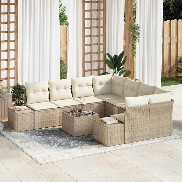 vidaXL Sofa Set mit Kissen 9 pcs Beige Poly Rattan 3347001