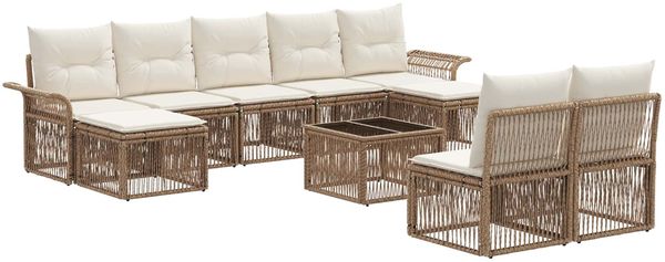 vidaXL Gartensofa-set 10 pcs Beige Poly-Rattan 3434949