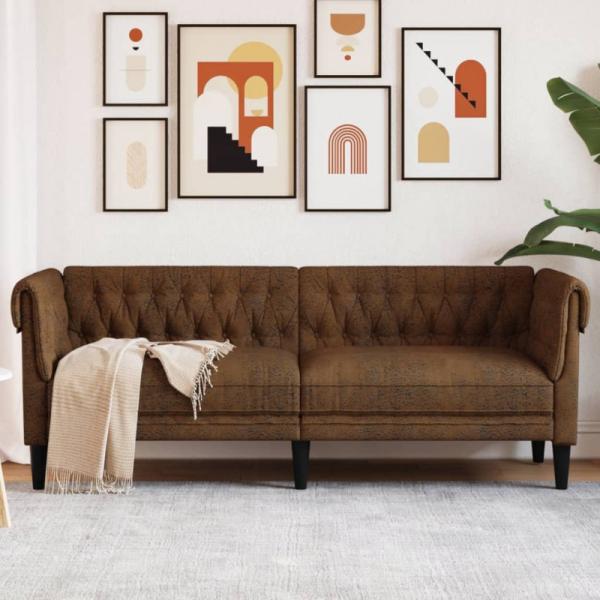 Chesterfield-Sofa 3-Sitzer Braun Stoff (Farbe: Braun)