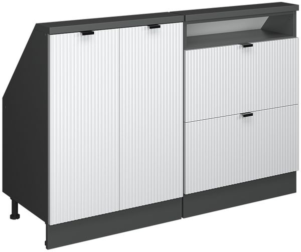 Küchenschrank für Dachschrägen R-Line Weiß Riffel 120 cm 2er Set Vicco