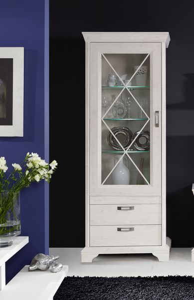 FORTE Kashmir Vitrine mit LED Beleuchtung, Holzwerkstoff, Weiß/Beige, 78 x 210,3 x 48,2 cm