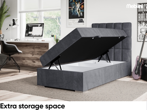 MEBLINI Boxspringbett LUKAS 90x200 cm mit Bettkasten - H3/Dunkelgrau Samt Gepolstert Einzelbett mit Topper & Taschenfederkern-Matratze - 90x200 Rechts Bild 5