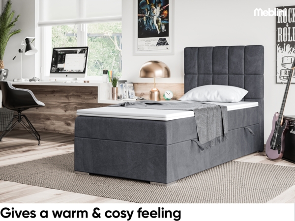 MEBLINI Boxspringbett LUKAS 90x200 cm mit Bettkasten - H3/Dunkelgrau Samt Gepolstert Einzelbett mit Topper & Taschenfederkern-Matratze - 90x200 Rechts Bild 4