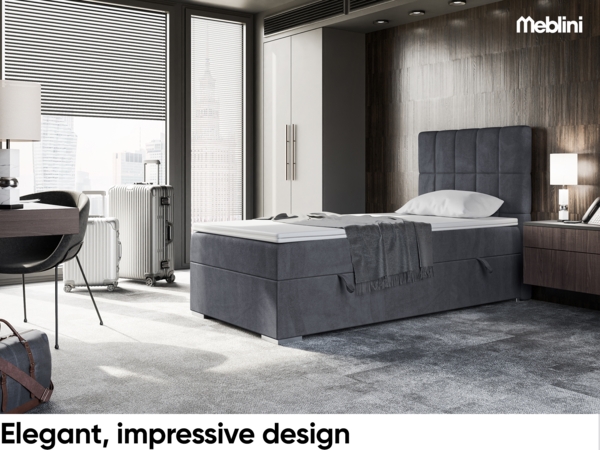 MEBLINI Boxspringbett LUKAS 90x200 cm mit Bettkasten - H3/Dunkelgrau Samt Gepolstert Einzelbett mit Topper & Taschenfederkern-Matratze - 90x200 Rechts Bild 2