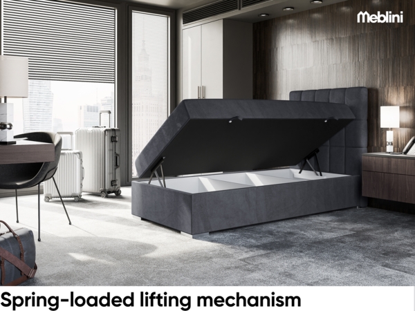 MEBLINI Boxspringbett LUKAS 90x200 cm mit Bettkasten - H3/Dunkelgrau Samt Gepolstert Einzelbett mit Topper & Taschenfederkern-Matratze - 90x200 Rechts Bild 3