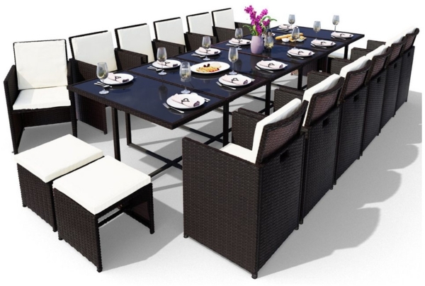 Swing&Harmonie Garten-Essgruppe Poly Rattan Sitzgruppe Esstisch Lounge Gartenmöbel, (Sitzgarnitur, Tisch, Stühle, Hocker Garnitur Set)