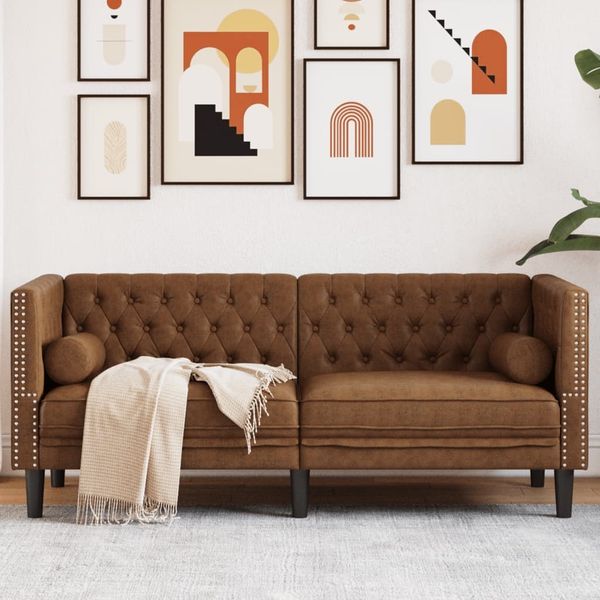 vidaXL Chesterfield-Sofa 2-Sitzer Braun Kunstleder in Wildleder-Optik 372692