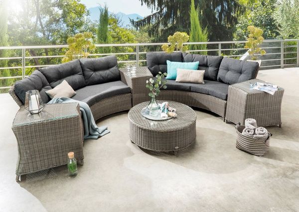 Destiny Gartenlounge-Set RIO, (18-tlg, 2x Schenkel, 1x Tisch, 3x Beistelltisch, inkl. Auflagen), Aluminium, Polyrattan