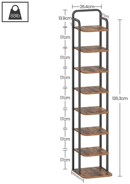 HZUANERI Schuhregal, Vertikal, 8 Etagen, für kleine Räume, 1-tlg, Freistehend, verstellbar, mit großem Stauraum