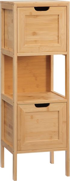kleankin Badezimmerschrank Badschrank Aufbewahrungsschrank mit Kippschutz aus Bambus, Unterschrank mit 2 Schubladen, Lanfhausstil Beistellschrank, Naturholz, 30 x 30 x 90 cm