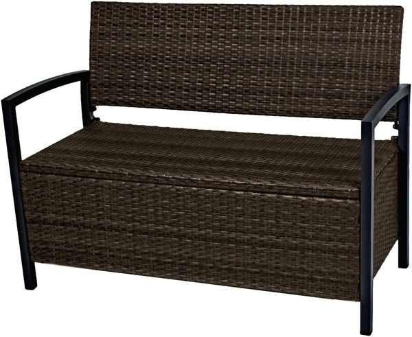 Parkbank WOUTER mit Ablagefach - 117cm Breit, Alu/Kunststoff, Braun | Gartenbank Wetterfest Terrassenbank Sitzbank Outdoor