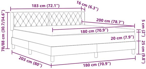 vidaXL Boxspringbett mit Kopfteil Dunkelgrau 200 x 180 cm Samt 3341427 Bild 12