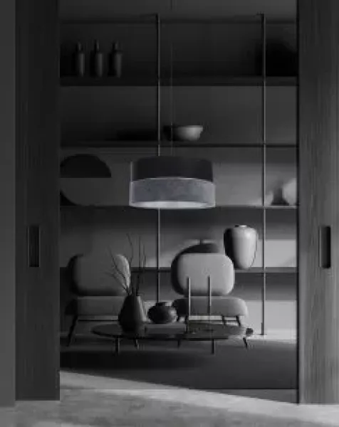 BPS Koncept 0Ex0-005-40 Hängeleuchte TWIST Velourss strukturiert und Satin auf PVC-Basis schwarz, grau, silber 1xE27 60W H:102 Ø40cm dimmbar