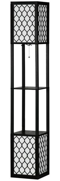 HOMCOM Stehlampe Stehleuchte mit Regal, Doppellicht, Schwarz 26 x 26 x 156 cm